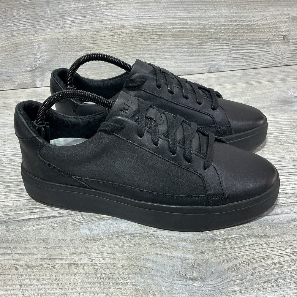 Kizik Vegas Hands Free Shoes WIDE Mens 8 Womens 9.5 Triple Black Leather Sneaker